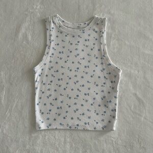 Hollister White Top with Blue Floral Design